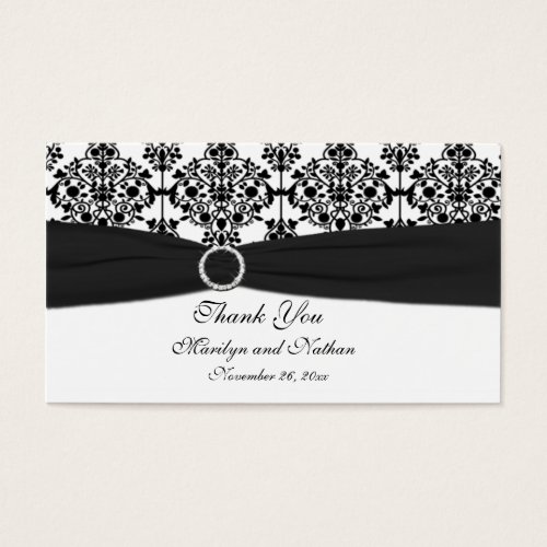 Black and White Damask Wedding Favor Tag Business Card
