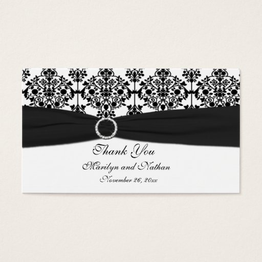 Customizable Black and White Damask Wedding Favor Tag Business Card