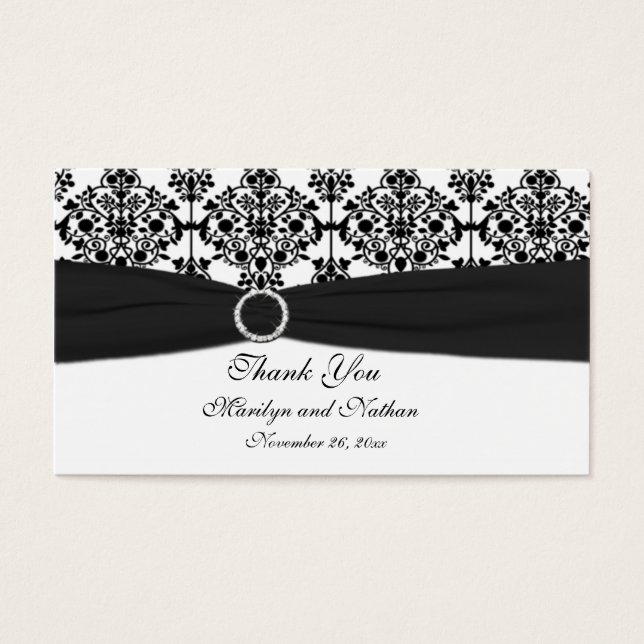 Black and White Damask Wedding Favor Tag (Front)