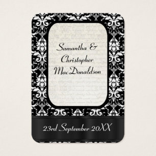 Black and white damask wedding favor thank you tag