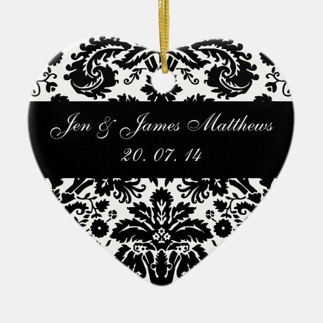 Black and White Damask Wedding Favour Ornament (Front)
