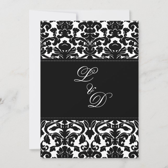 Black and White Damask Wedding Invitation (Front)