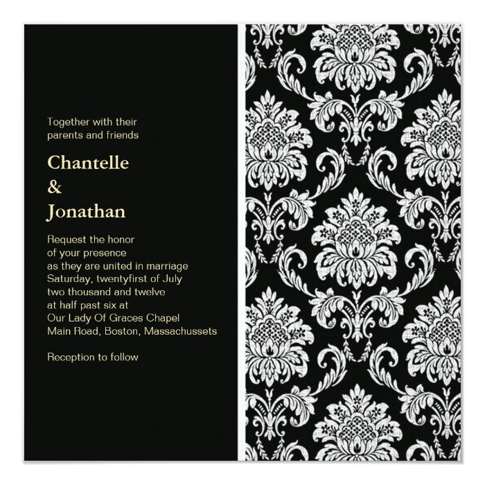 Black and White Damask Wedding Invitation Zazzle