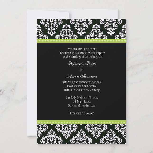 Black and White Damask Wedding Invitation (Front)