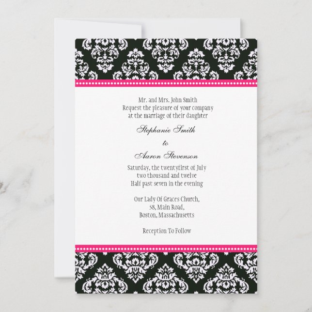 Black and White Damask Wedding Invitation (Front)