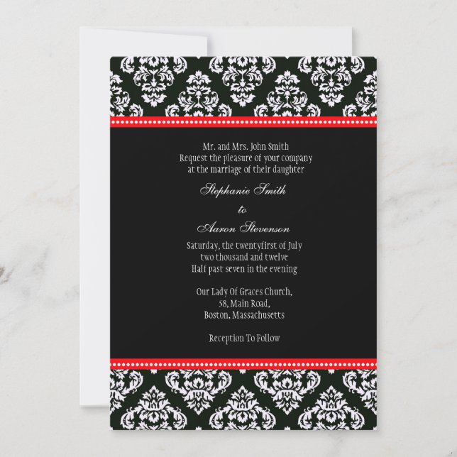 Black and White Damask Wedding Invitation (Front)