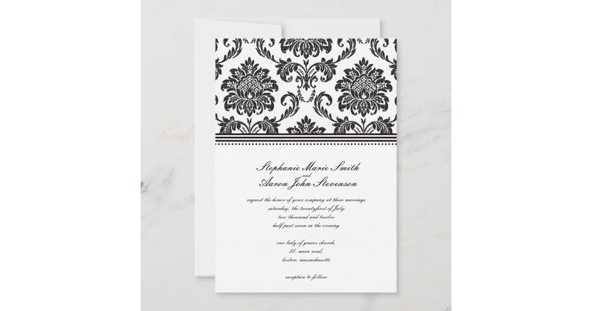 Black and White Damask Wedding Invitation Zazzle