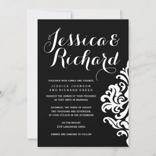 Black and White Damask Wedding Invitations