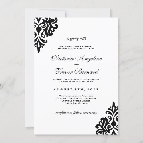 Black and White Damask Wedding Invitations