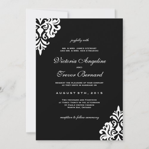 Black and White Damask Wedding Invitations