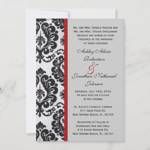 Black and White Damask wedding invite