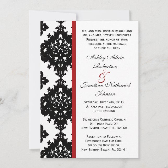 Black and White Damask wedding invite (Front)