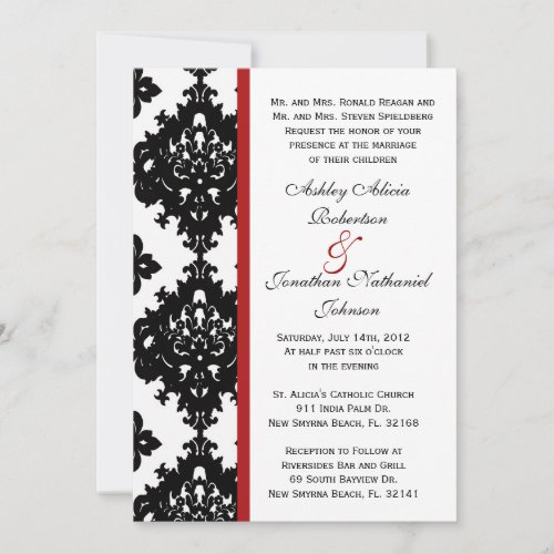 Black and White Damask wedding invite