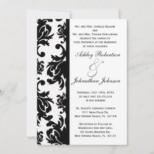 Black and White Damask wedding invite