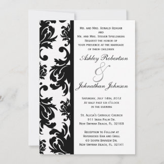 Black and White Damask wedding invite