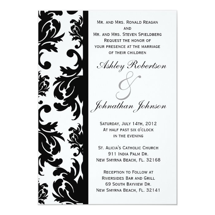 Black and White Damask wedding invite | Zazzle