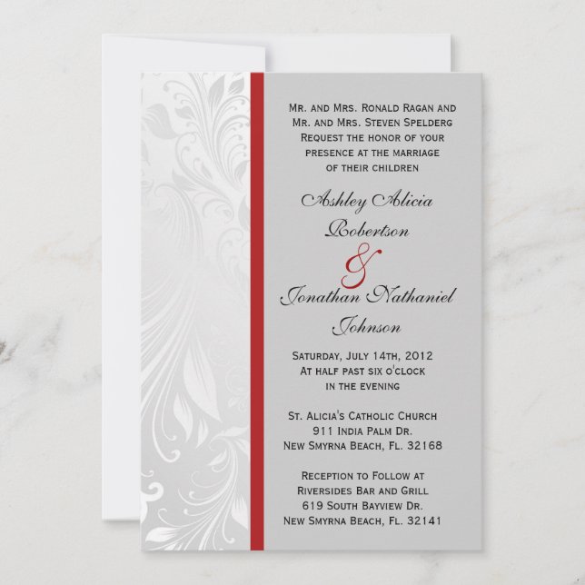 Black and White Damask wedding invite (Front)