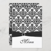 Black and White Damask Wedding Menu Card (Front/Back)