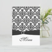 Black and White Damask Wedding Menu Card (Standing Front)