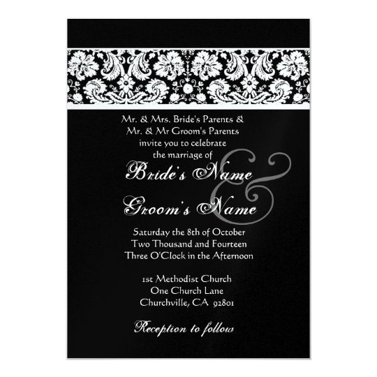 Black and White Damask Wedding Metallic Paper Card