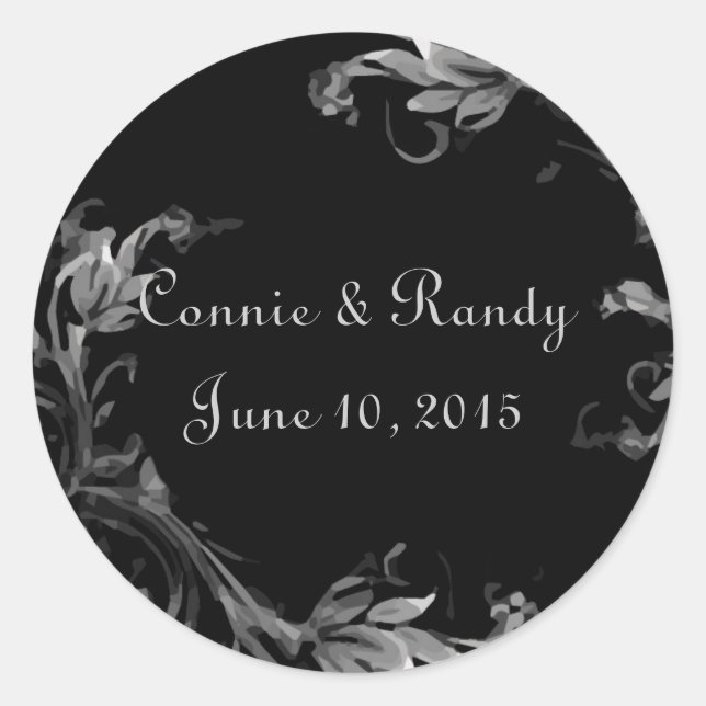 Black and White Damask Wedding Monogram Sticker (Front)