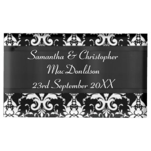 Black and white damask wedding place card holder
