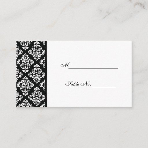 Customizable Black and White Damask Wedding Placecards Business Cards