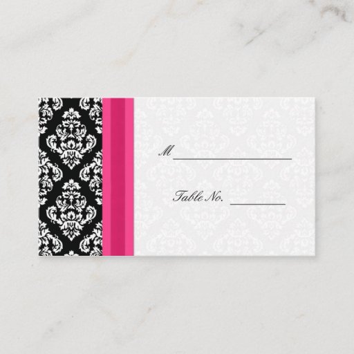 Customizable Black and White Damask Wedding Placecards in Pink Business Card Template