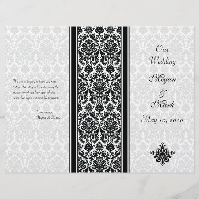 Black and White Damask Wedding Program (Front)