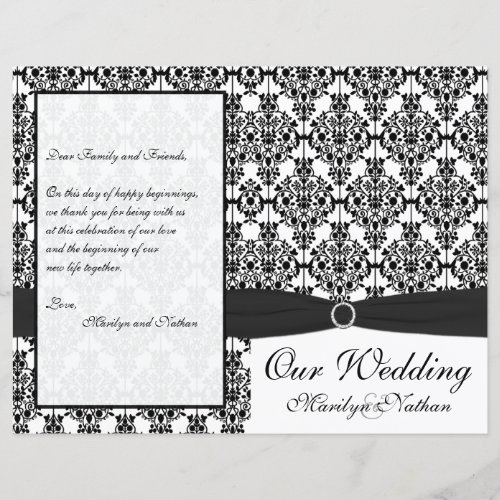 Black and White Damask Wedding Program