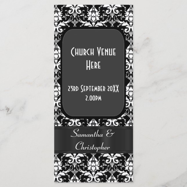Black and white damask wedding program (Front)