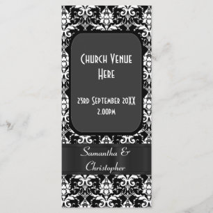 Black and white damask wedding program