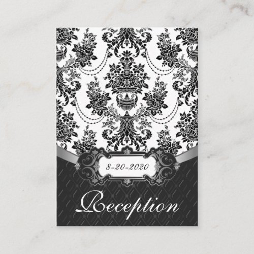 Black and White Damask Wedding Reception Cards Business Card Template