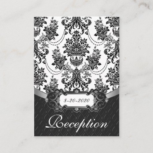 Customizable Black and White Damask Wedding Reception Cards Business Card Template