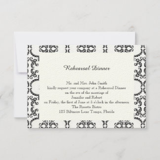 Black and White Damask Wedding Rehearsal Invitation