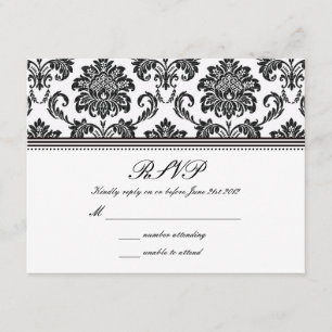 Black and White Damask Wedding RSVP