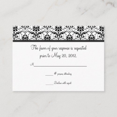 Black and White Damask Wedding RSVP Card