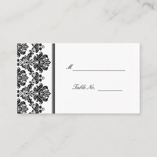 Customizable Black and White Damask Wedding Seating Placecards Business Card Templates