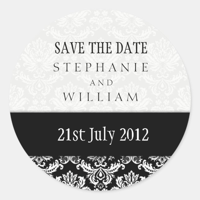 Black and White Damask Wedding Sticker (Front)