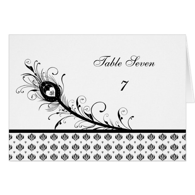 Black and White Damask Wedding Table Number (Front Horizontal)