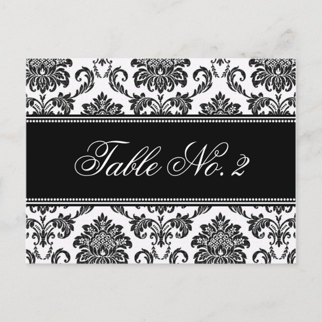 Black and White Damask Wedding Table Number (Front)