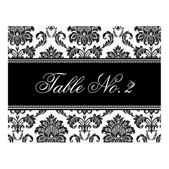 Black and White Damask Wedding Table Number Postcard
