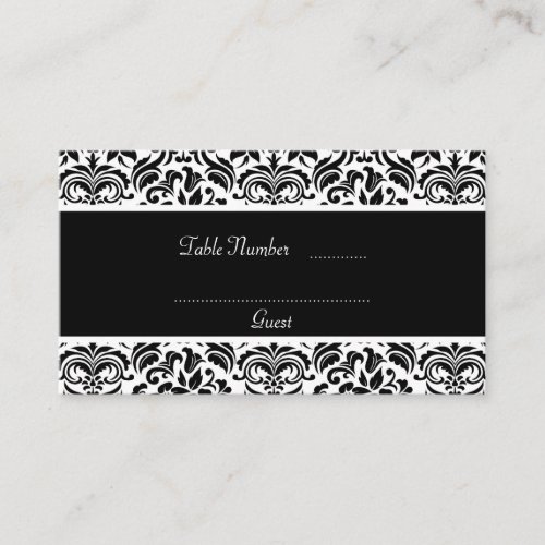 Black and White Damask Wedding Table Place Cards Business Card Template
