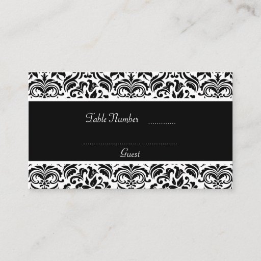 Customizable Black and White Damask Wedding Table Place Cards Business Card Template