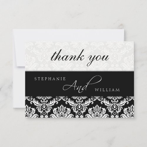 Black and White Damask Wedding Thank You Card