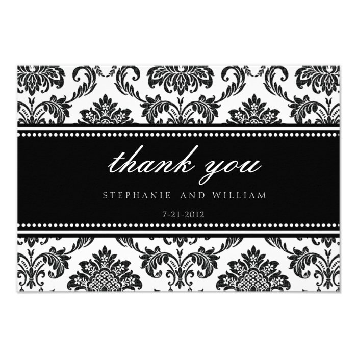 Black and White Damask Wedding Thank You Card Invitations