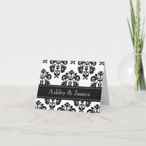 Black and White Damask Wedding Thank You Note Card