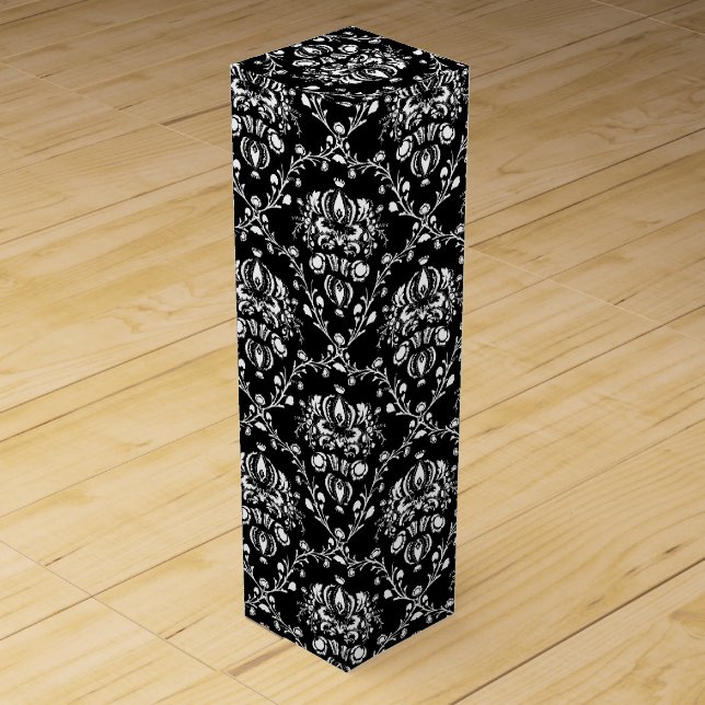 Black and White Damask Wine Gift Box (Front)