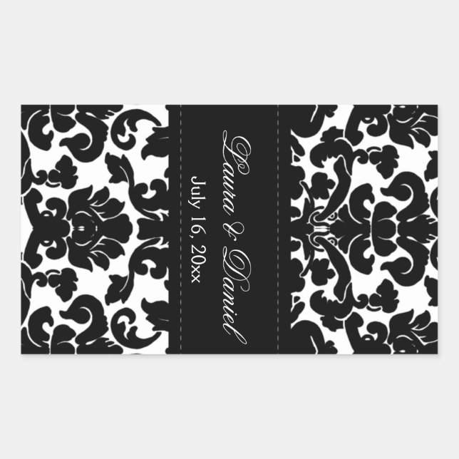 Black and White Damask Wine Label (Front)