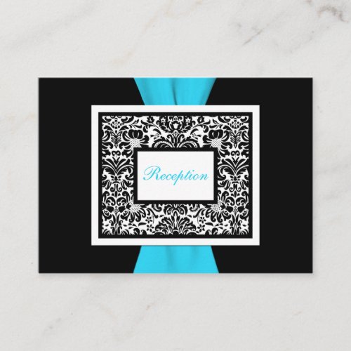Black and White Damask with Blue Enclosure Card Business Cards